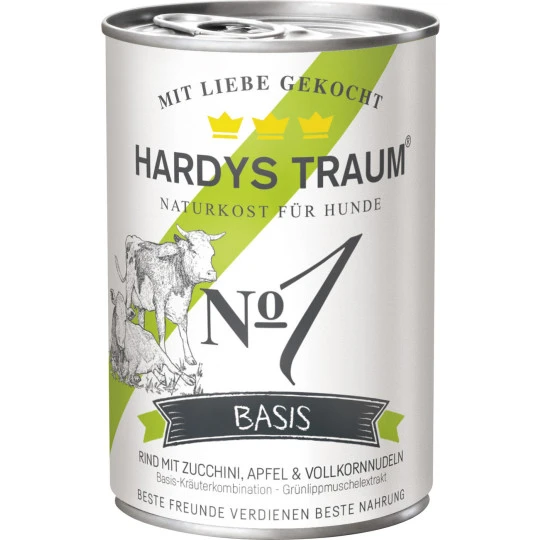 Hardys Traum Basis No1 Rind Mit Zucchini, Apfel & Vollkornnudeln 400G 1 Hardys Traum Basis No1 Rind Mit Zucchini, Apfel & Vollkornnudeln 400G
