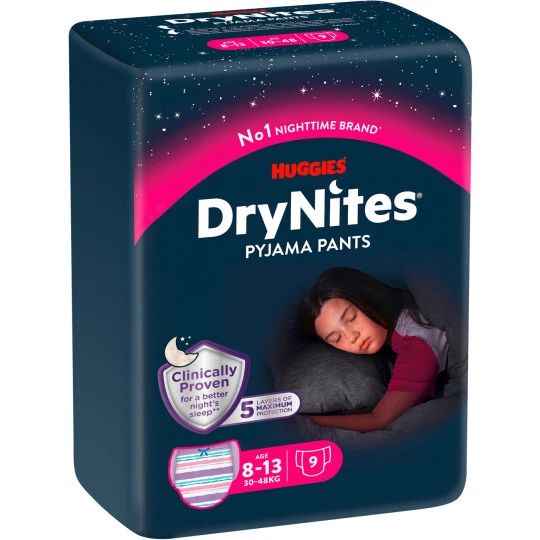 Huggies DryNites Pyjama Pants Girl 8-13 Jahre 30-48KG 9ST 1 Huggies DryNites Pyjama Pants Girl 8-13 Jahre 30-48KG 9ST