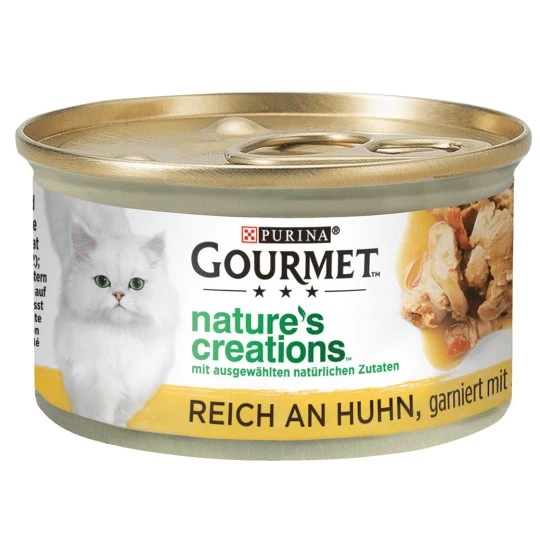 Purina Gourmet Nature's Creations Reich An Huhn Garniert Mit Spinat Und Tomaten 85G 1 Purina Gourmet Nature's Creations Reich An Huhn Garniert Mit Spinat Und Tomaten 85G